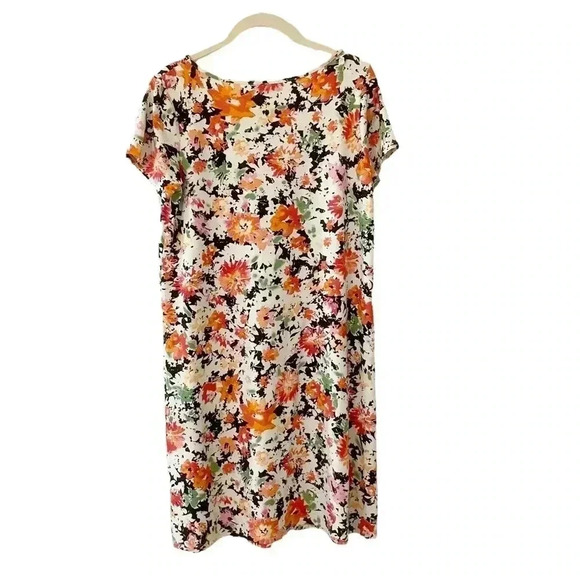 J. Jill Flower T-Shirt Dress Small Wearever Collection Short Sleeve Orange Boho - Picture 2 of 10